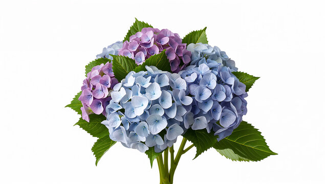 白背景に紫あじさいの花束を置いた通販向け商品写真