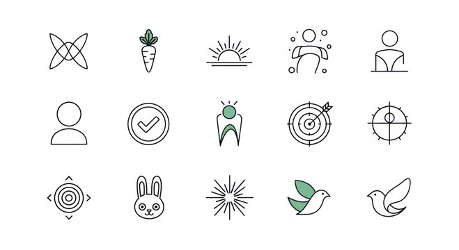Modern Minimalist Icon Set: Business, Lifestyle, and Nature Elements