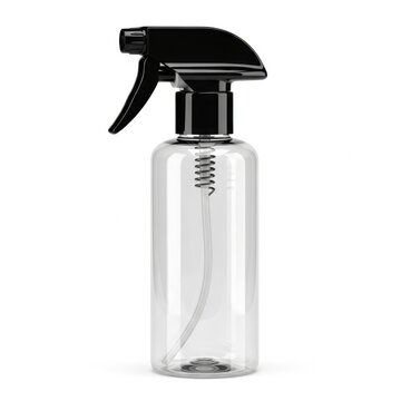 Clear plastic spray bottle with black trigger nozzle for liquids or air freshener use