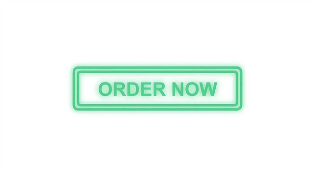 Glowing green neon order now button with a rectangular frame for e-commerce and retail business websites