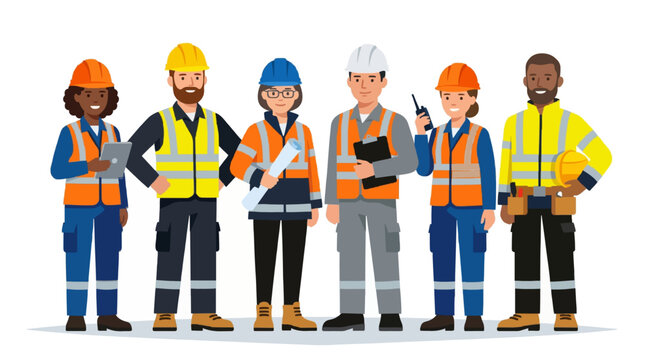 Diverse Group of Construction Workers and Engineers in Safety Gear