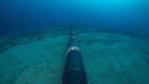 海底をのびる海中パイプラインを写した海洋産業の風景写真