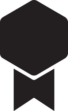 Minimalist award badge icon featuring hexagonal shield and ribbon.