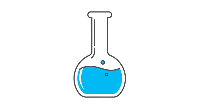 Simple illustration of a round bottom laboratory flask with blue liquid.