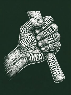 Calloused Working Hand Calligram Typography for Human Effort Dedication and Labour Day