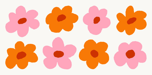 Seamless floral pattern with simple abstract flowers in retro style, colorful repeat background for textiles, wallpapers, and prints © bosotochka