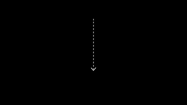 down arrow direction icon with dotted line animation on Black background. dot arrows icon sign animated with alpha channel. animation
