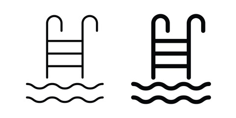 Ladder in swimming pool icon concept. Thin line symbol. Solid icons © Win