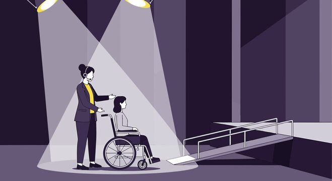 Accessibility ramp and wheelchair assistance, promoting inclusion and support for disabled individuals.