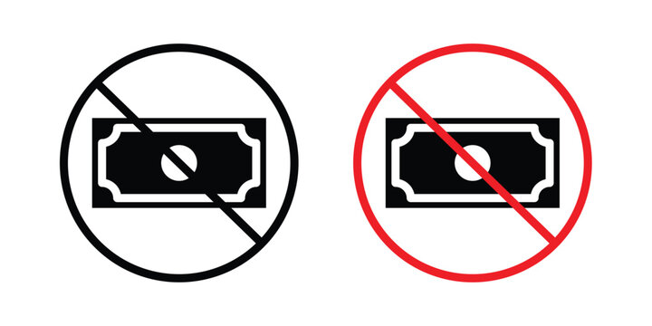 No cash sign concept. Thin line symbol. Solid icons