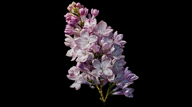 A beautiful branch of lilac flowers on a black background