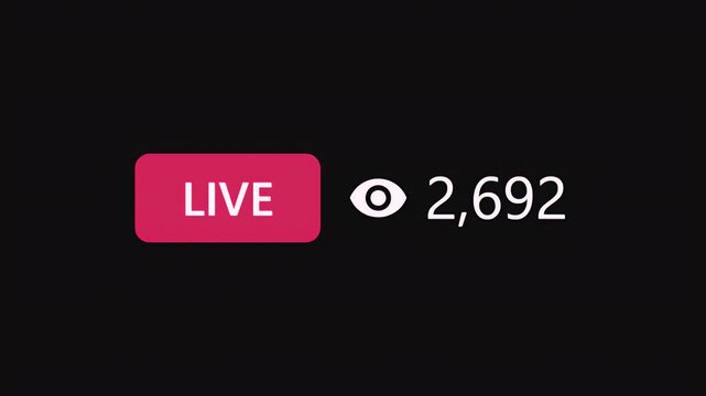 Social media live streaming dashboard animation displays a rising number of active viewers on a dark screen