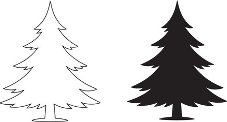 Fototapeta premium Minimalist Christmas pine fir tree silhouette vector for holiday decoration winter festive design and seasonal celebration concept clean bold style on white background