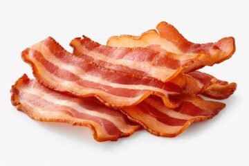 Obraz premium Cooked strips of bacon showing fat and lean meat against a white backdrop