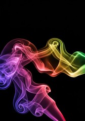 Fototapeta premium Abstract background featuring swirling vibrant colored smoke, graceful flow, dynamic curves and ethereal texture on black, wallpaper, background, vivid