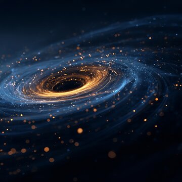 Dramatic swirling vortex depicts cosmic event, gravitational pull, dark energy, interstellar phenomenon, captivating celestial beauty.