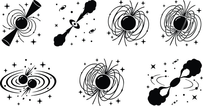 Magnetic black holes with jets and orbiting particles