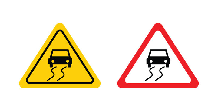 Slippery road sign concept. Thin line symbol. Solid icons