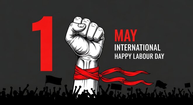 Happy labour day celebrating workers' rights with a powerful fist illustration