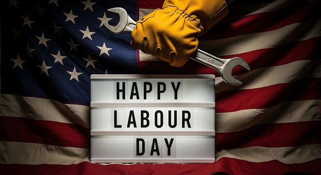 Happy labour day celebration patriotic american flag festive light box