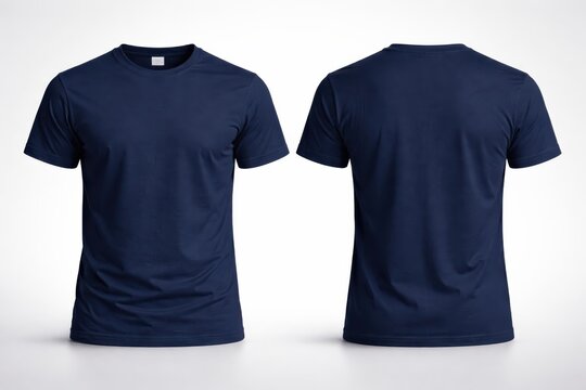 Navy blue crew neck shirt mockup front and back view for professional apparel brand display.