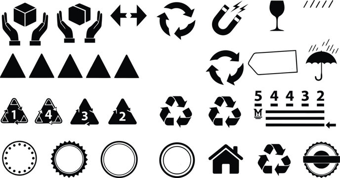 Logistics packaging symbols collection containing set of shipping icons for cargo handling and shipping container labels