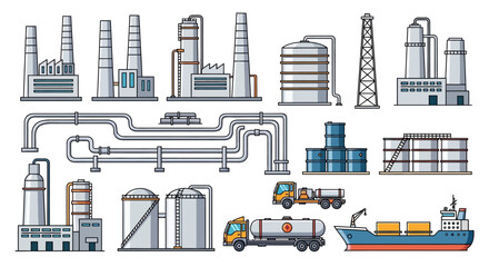 Fototapeta premium Industrial factory and transportation icons.