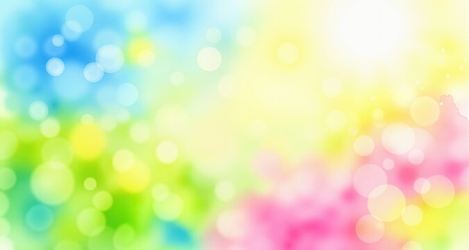 colorful watercolor background in green blue pink and yellow spring or Easter colors, abstract sunny bright bokeh blur design 

