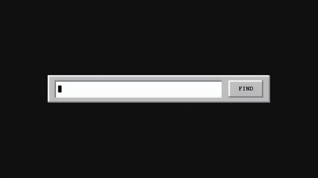 Retro computer search bar with a blinking cursor and find button in a classic ninety five style