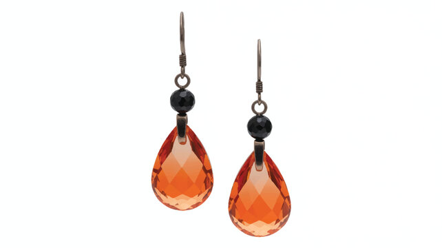 orange crystal teardrop earrings with black beads