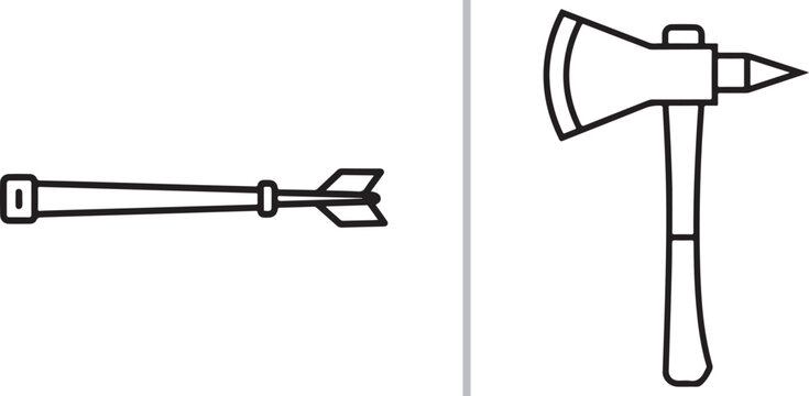 Minimalist line art vector illustration of an arrow and a tomahawk isolated on white background