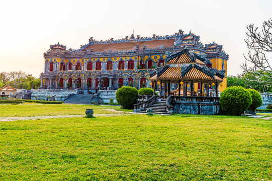 A view towards the side of the Kien Trung Palace in the Imperial City in Hue, Vietnam in the early evening
