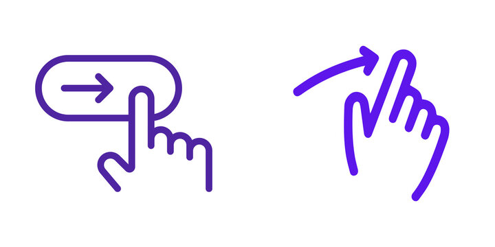 Swipe gestures for mobile apps: tap and swipe right icons isolated on transparent background