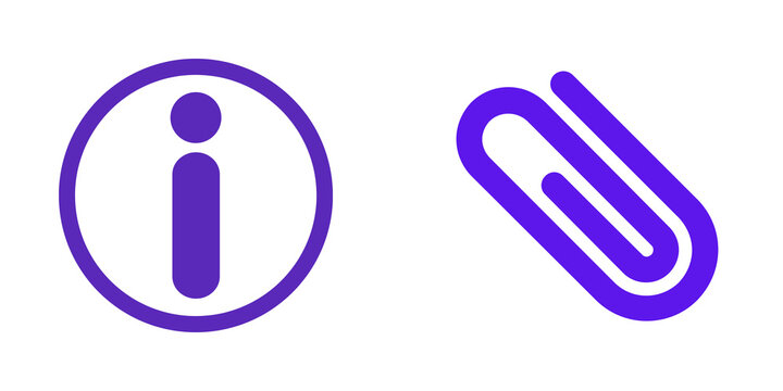 Information icon and paperclip icon, purple on transparent background