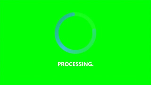 A blue circular loading progress bar rotates above the word processing with animated dots for a user interface