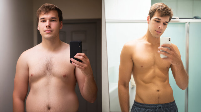 Shot of a handsome young man taking a selfie before and after his diet.