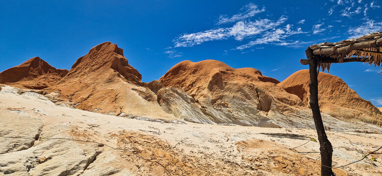 The rock formations at Canoa Quebrada Beach at Canoa Quebrada, state of Ceara, Brazil