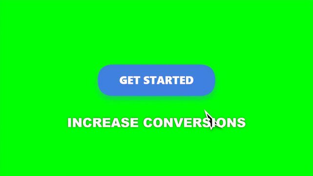 A computer mouse cursor clicks a blue get started button with increase conversions text below it