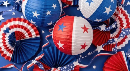 Fototapeta premium Festive 4th of july decorations patriotic lanterns for independence day celebrations