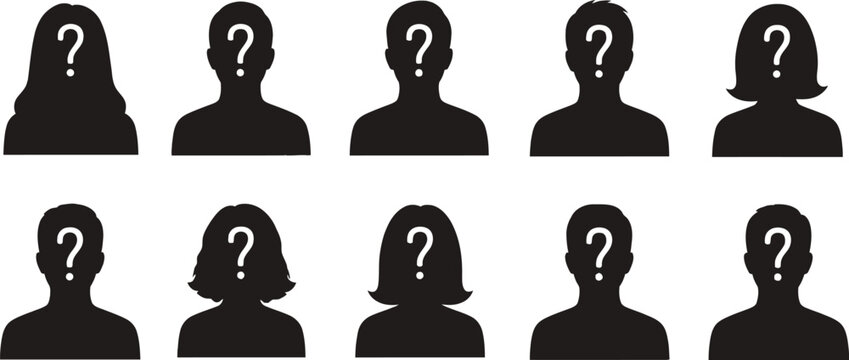 A group of anonymous people with question marks on their faces