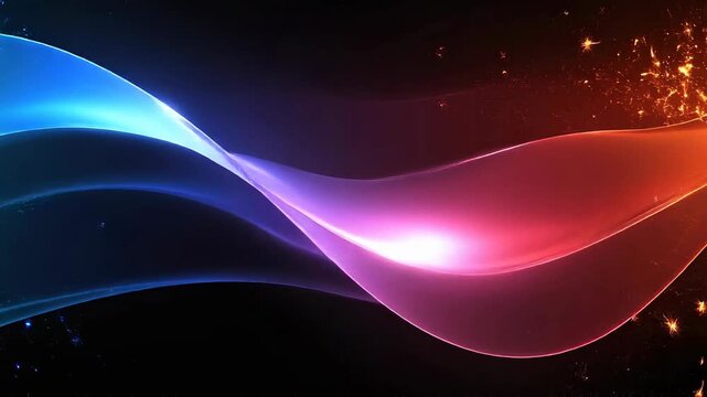 Dynamic abstract video concept with colorful waves and sparks, side angle view. Live desktop wallpaper.