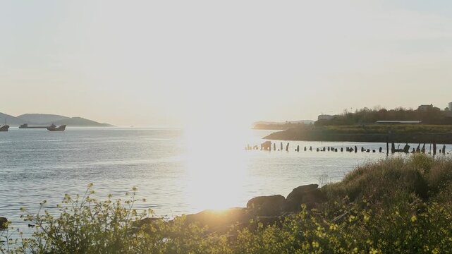 Istanbul Sea of Marmara Sunset with Islands, Boats, Rocks and Coastal Nature, Turkey Scenic View