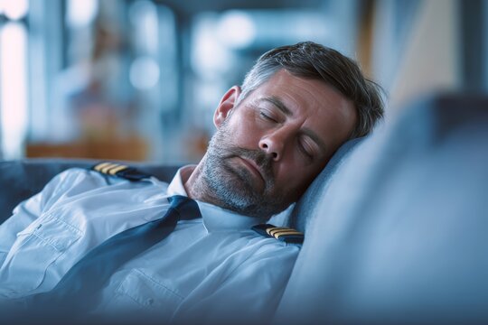 Airport Operations Manager Taking Restorative Nap in Quiet Staff Lounge Between Shifts