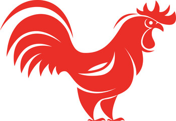 A vibrant red rooster stands proudly on a white background © Hasnain