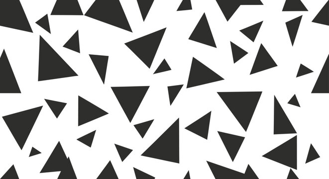 Seamless black and white geometric pattern featuring a vector design of abstract origami triangles and arrow symbols for a modern decorative wallpaper backdrop