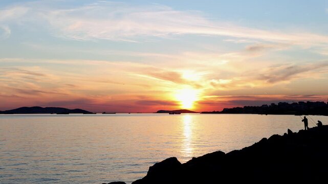 Istanbul Sea of Marmara Sunset with Islands, Boats, Rocks and Coastal Nature, Turkey Scenic View