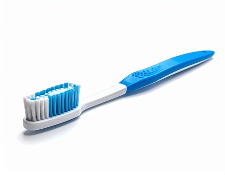 Blue and White Manual Toothbrush Isolated on Clean White Background