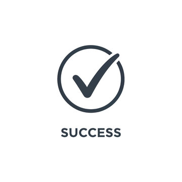 Graphic success badge featuring a checkmark inside a circle, symbolizing achievement and completion across a modern design.