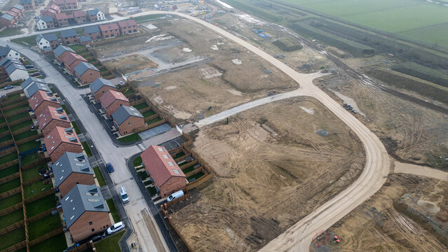 Aerial View of Residential Construction Site at Taylor Wimpey in Ripon, UK.