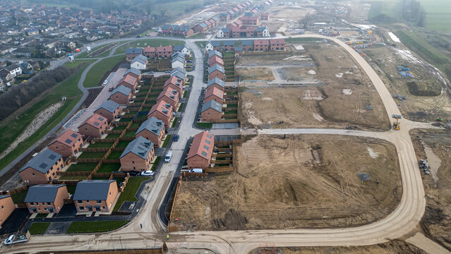 Aerial View of Residential Construction Site at Taylor Wimpey in Ripon, UK.